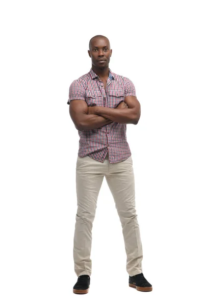 Schattig Zwarte Man Casual Kleding Geïsoleerd Een Witte Achtergrond Volle — Stockfoto