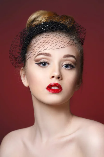 Módní Krása Portrét Elegantní Ženy Světlý Make Závojem Obličeji — Stock fotografie