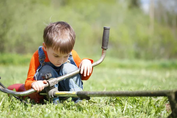 Little Boy Trimmer Summer Day Royalty Free Stock Photos