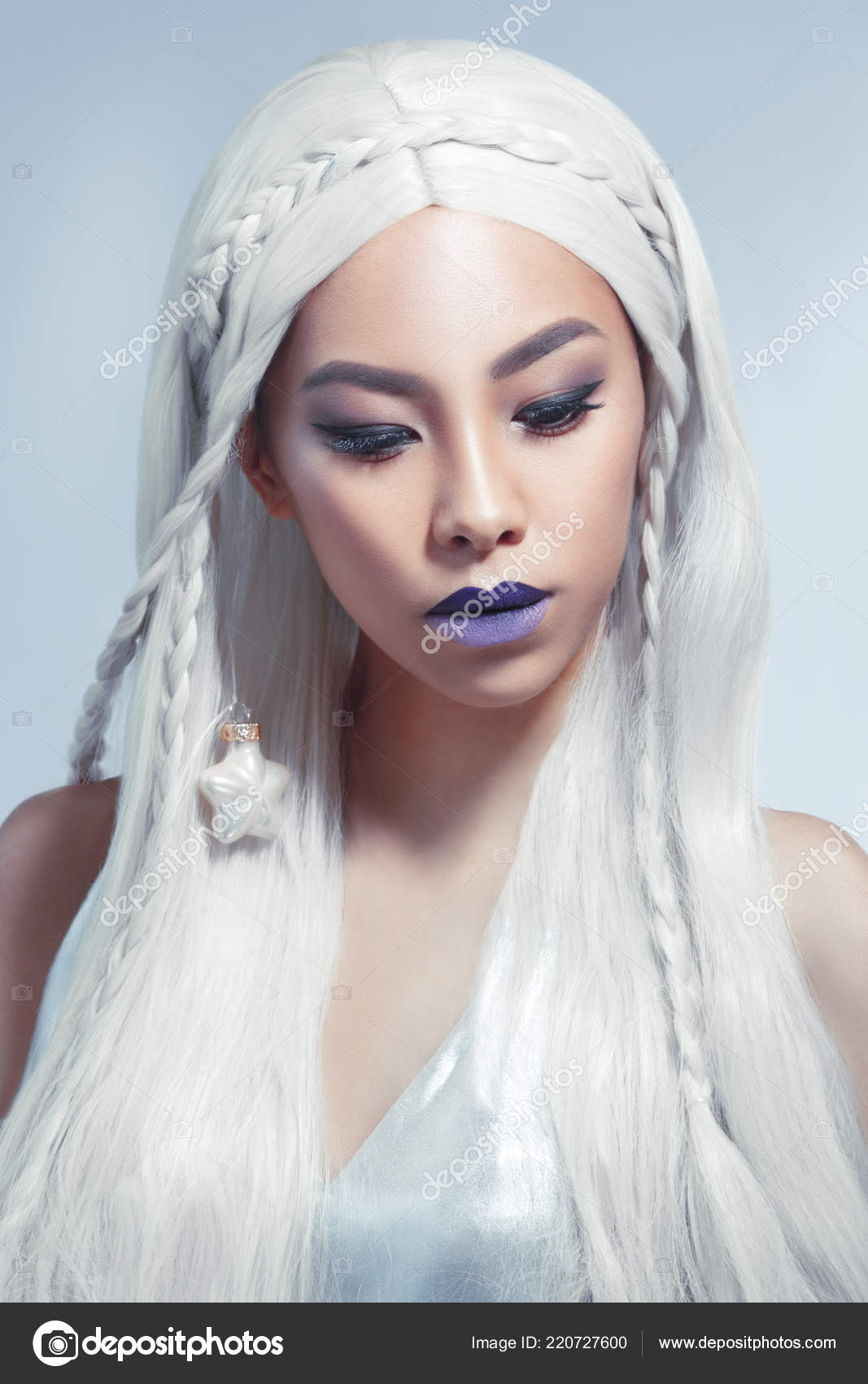 Asian With White Hair Beauty Portrait Beautiful Asian Girl Long