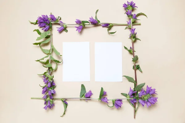 Flower Frame Made Bells Beige Background — Stock Photo, Image