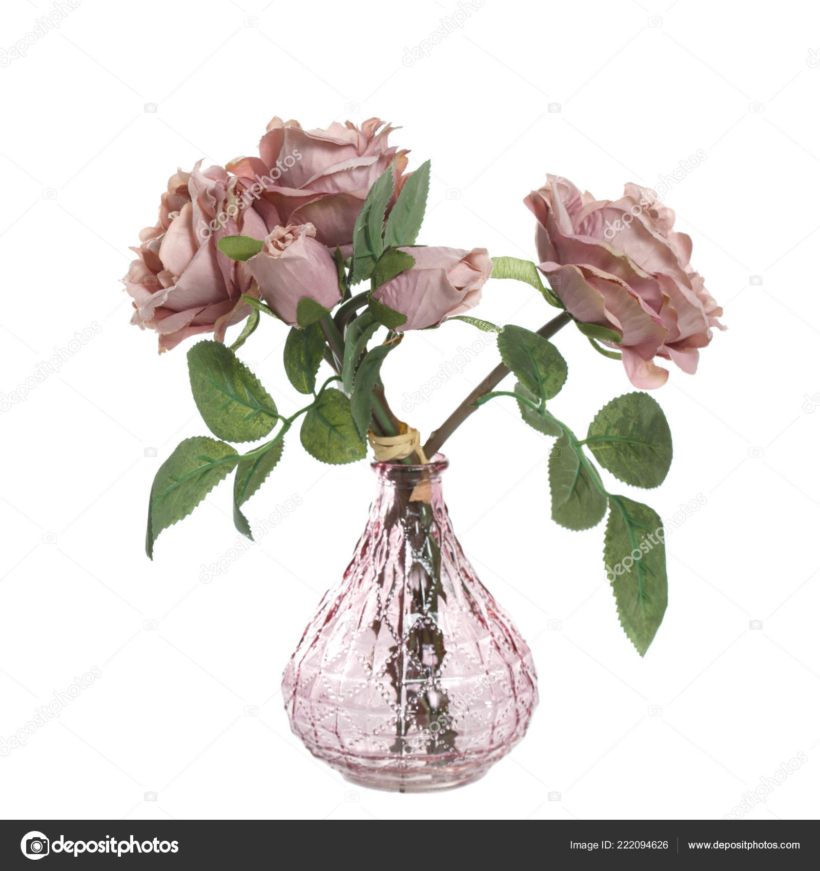 Bouquet Artificial Rose Glass Vase Vase Isolated White Background