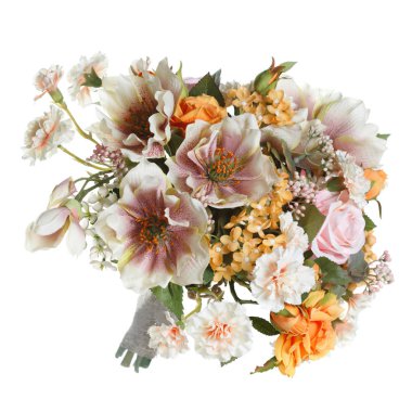 Beyaz arka plan üzerinde izole yumuşak tonlarda güzel buket.