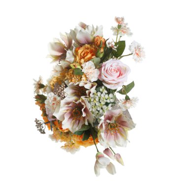 Beyaz arka plan üzerinde izole yumuşak tonlarda güzel buket.