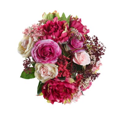 Beyaz arka plan üzerinde izole kırmızı ve bordo sesleri güzel buket.