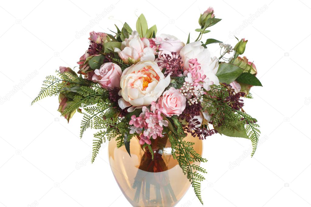 Beautiful bouquet in pastel colors isolated on white background.