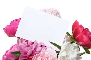 Beyaz arka planda izole şakayık bir buket parçası.