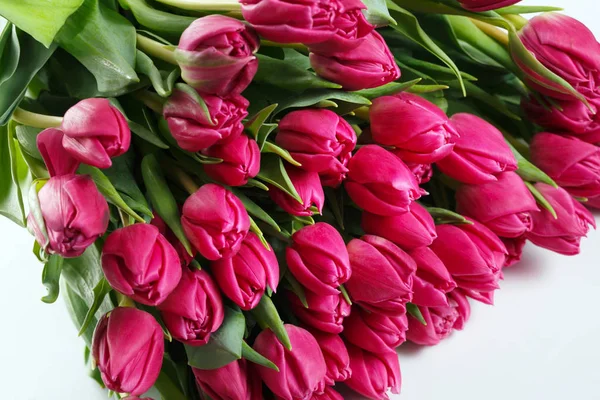 Фрагмент Букета Розовых Тюльпанов Белом Фоне — стоковое фото