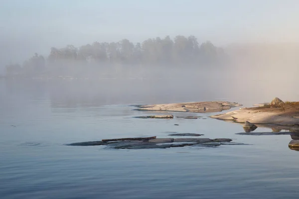 Morning Misty Landscape Lake Valaam Karelia Russia — Stock Photo, Image