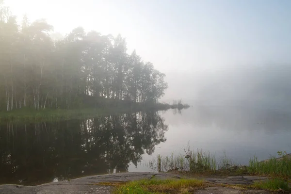 Foggy Morning Landscape Lake Valaam Island Karelia Russia — Stock Photo, Image