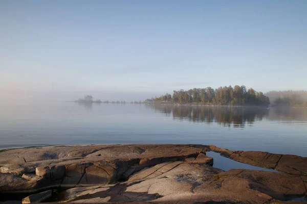 Pagi Berkabut Lanskap Danau Valaam Karelia Rusia — Stok Foto