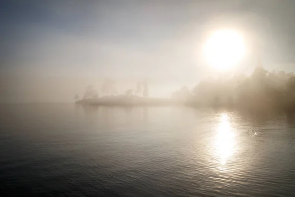 Neblige Morgenlandschaft Auf Dem See Insel Valaam Karelien Russland — Stockfoto