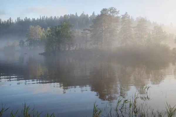 Foggy Ochtend Landschap Het Meer Valaam Island Karelië Rusland — Stockfoto