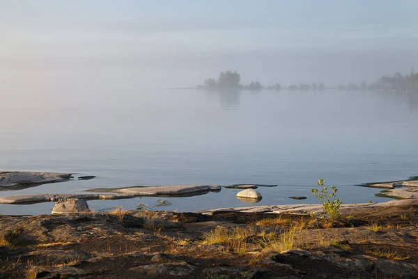Nebel Morgen Über Dem See Valaam Karelien Russland — Stockfoto
