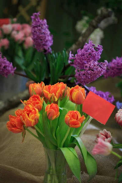 Tulipes Multicolores Dans Fenêtre Magasin Fleurs — Photo