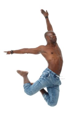 Beyaz arka planda izole edilmiş siyah bir adam..