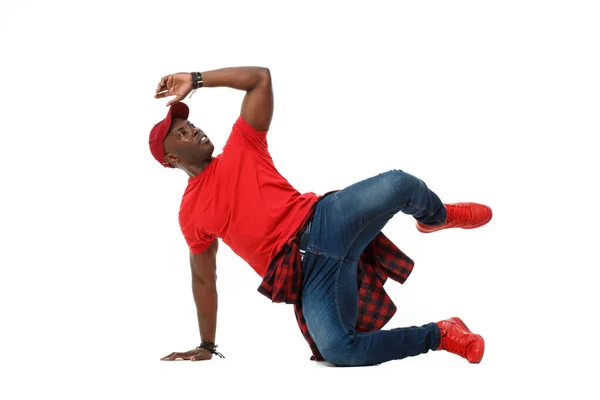 Jong Zwart Stijlvol Guy Rood Dansen Hip Hop — Stockfoto