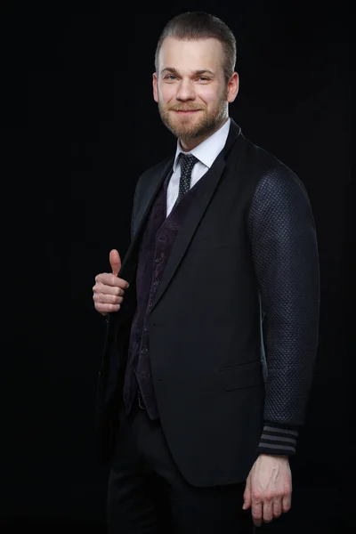 Representative Man Beard Three Piece Suit Isolated Black Background — Stock Photo, Image