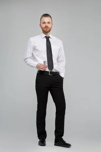 Elegante Uomo Bianco Abiti Ufficio Casual Piena Crescita Isolato Uno — Foto Stock