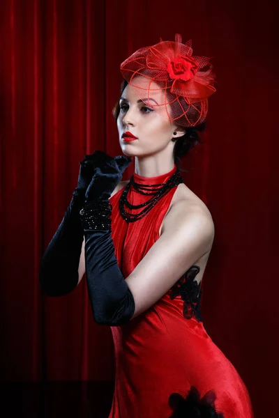 Vintage Portrait Elegant Woman Red — Stock Photo, Image