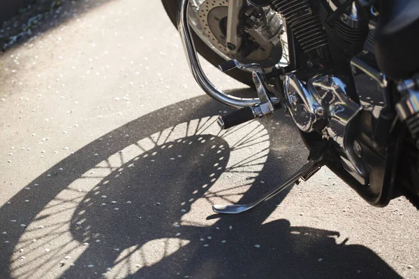 Fragment Motorcycle Shadow Wheel Bright Sunlight Stock Photo