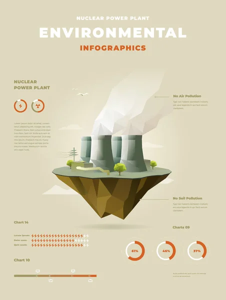 Central Nuclear Poligonal Infografías Islas Flotantes — Archivo Imágenes Vectoriales
