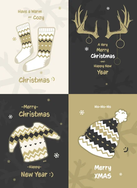Набор Праздничных Рождественских Открыток Наброски Рисунки Иллюстрации Сосули Пуловеры — стоковый вектор