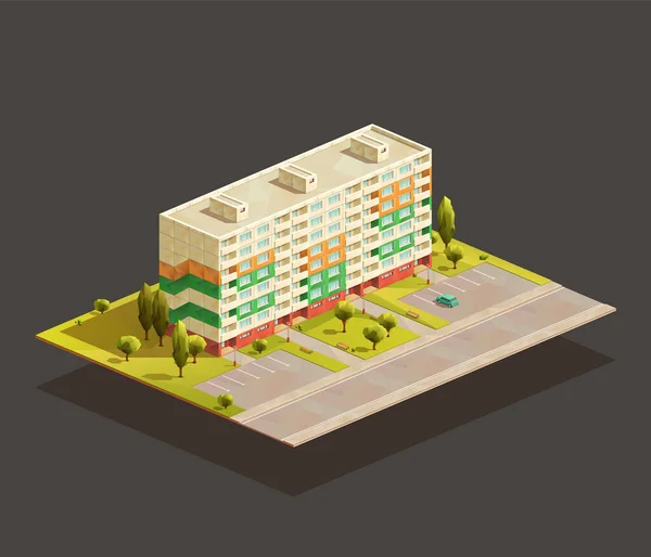 Postsowiecki Blok Mieszkań Izometryczna Realistyczna Ilustracja — Wektor stockowy