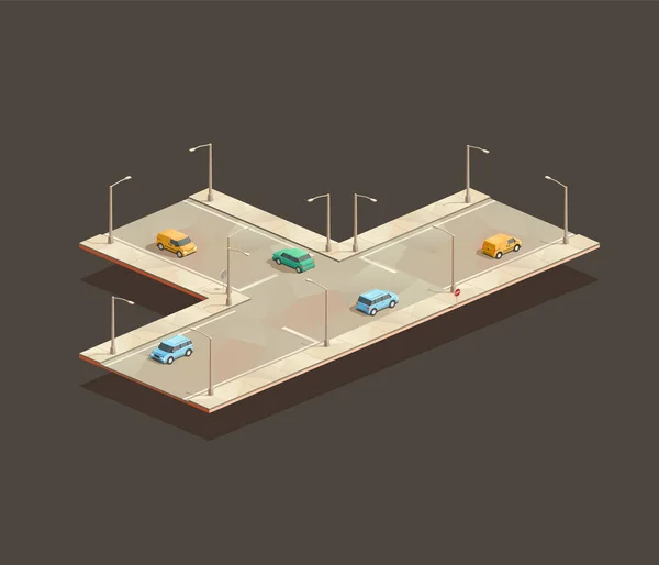 Intersection Isométrique Trois Voies Illustration Vectorielle Basse Poly — Image vectorielle