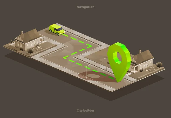 Gps Navegación Del Coche Mapa Isométrico Ciudad Casa Con Pin Gráficos Vectoriales