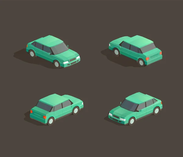 Isométrico Lindo Sedán Verde Ilustración Vectorial Del Coche Set Diferentes Ilustración De Stock