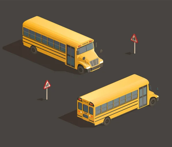 Isométrico Autobús Escolar Amarillo Ilustración Vectorial Aislada Transporte Para Alumnos Vector De Stock