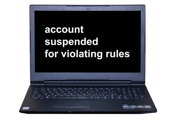 laptop monitor text-account suspended for violating rules on a white background