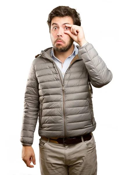 Hombre Preocupado Abre Los Ojos — Foto de Stock