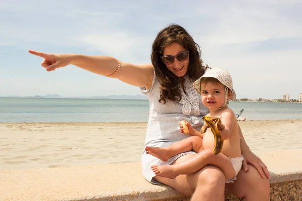 Mother Baby Beach Stock Image