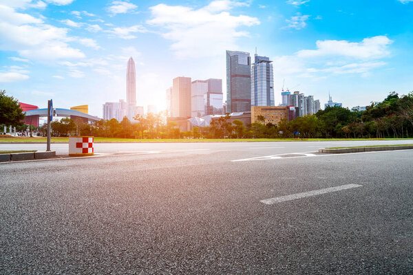 Road and skyline of urban architectur
