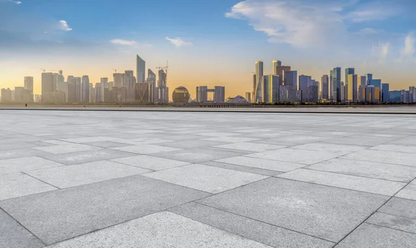 Vierkante Vloer Tegels Hangzhou Skyline — Stockfoto