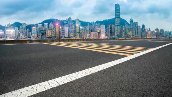 Panoramic view of the city,s empty road