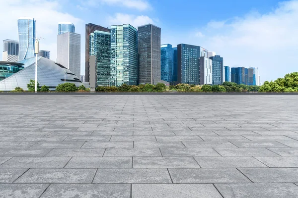 Cielo Azul Suelo Mármol Vacío Horizonte Hangzhou Urban Archi —  Fotos de Stock