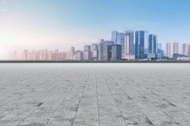 Chongqing 'in şehir siluetinin ufuk çizgisi boş bir kare fl ile