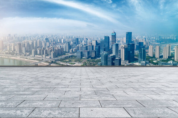 The skyline of Chongqing's urban skyline with an empty square fl