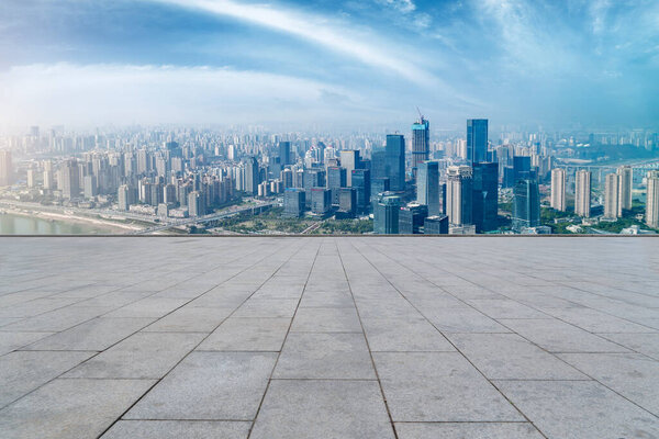 The skyline of Chongqing's urban skyline with an empty square fl