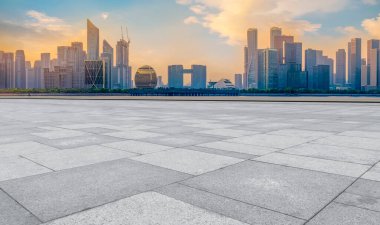 Kare döşemeler ve Hangzhou silüeti