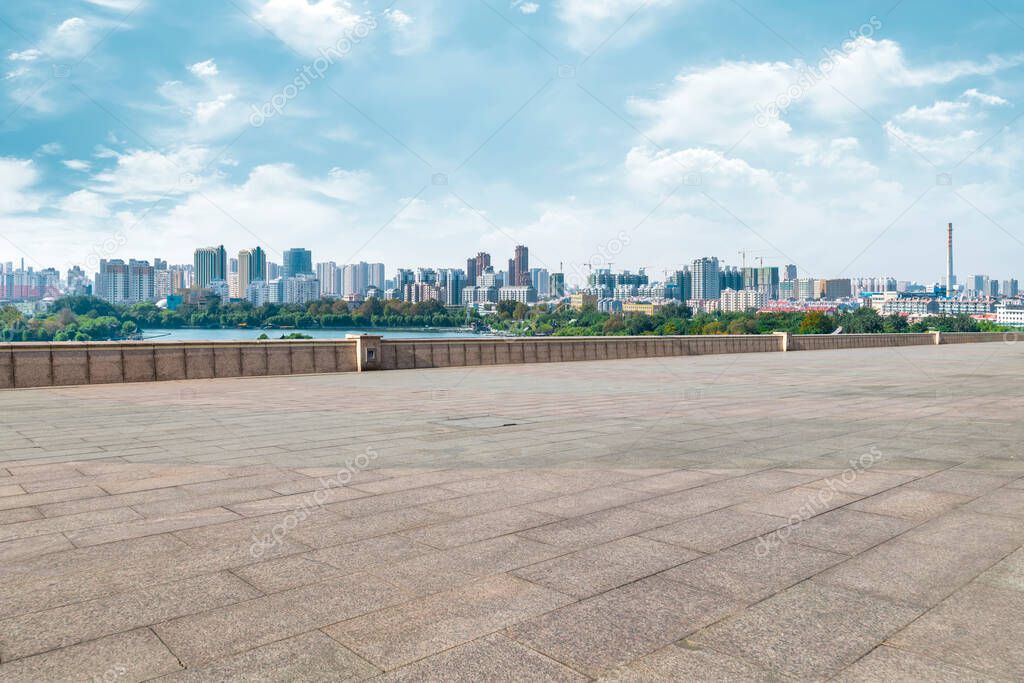 Road Ground and Urban Skyline Architectural Landscap