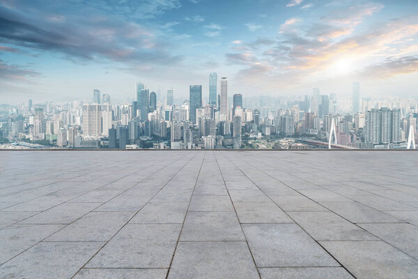 Urban skyscrapers with empty square floor tiles