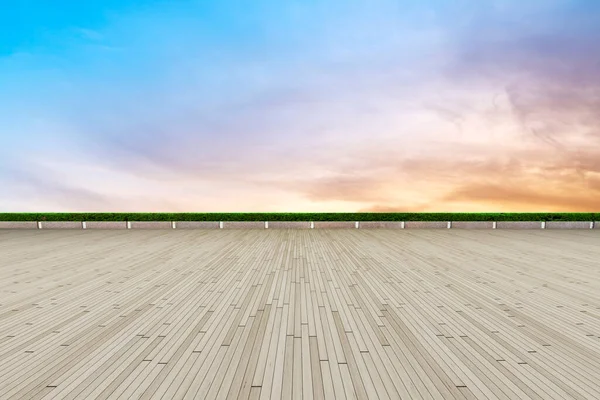 Empty Plaza Floor Bricks Beautiful Natural Landscape — Stock Photo, Image