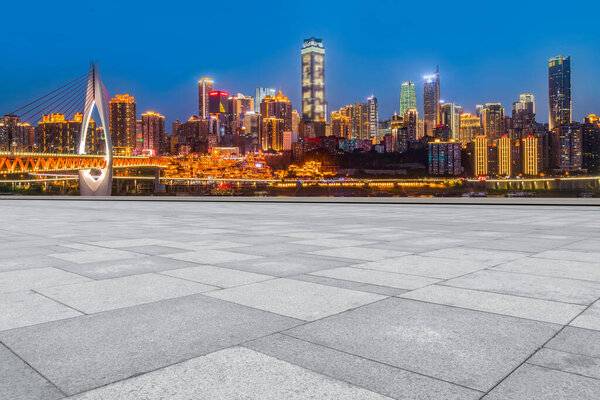 Urban skyscrapers with empty square floor tiles