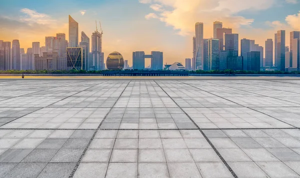 Square Floor Tiles Hangzhou Skyline — Stock Photo, Image