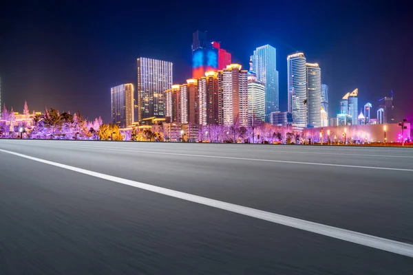 Highway Road and Skyline of Modern Urban Architecture in Qingdao