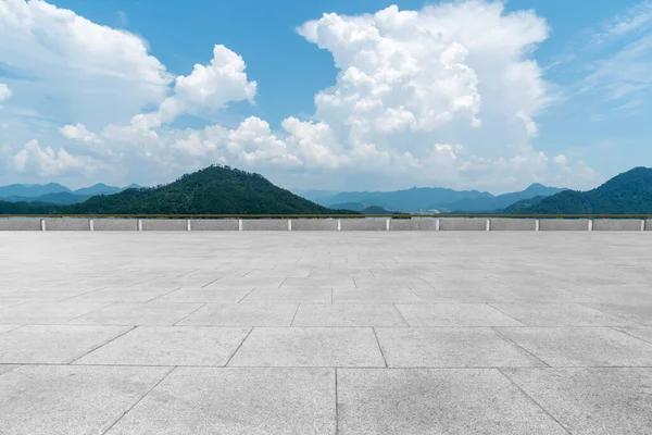 Empty floor tiles and outdoor natural landscap